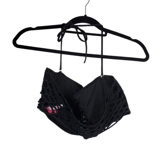 Victoria's Secret Black Macrame Net Back Halter Neck Swimsuit Bikini Top Size L - Picture 4 of 5